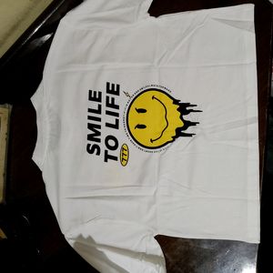 White Smiley Crop Tshirt