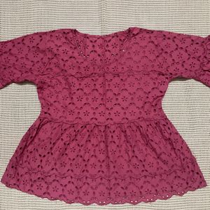 Red Chikankari Top