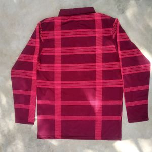 Mens Checked Maroon Cotton Full Sleeves T-shirt