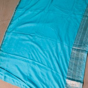 Cyan Colour Cotton Silk Saree