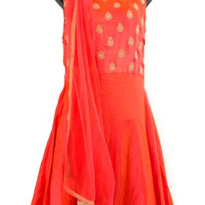 Coral Cold Shoulder Kurti With Duppata ( Women)