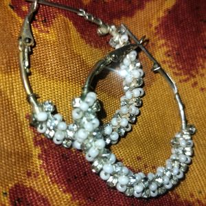 Preety White Moti With Stone Earrings