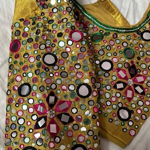 Gloden Blouse With Mirror Work