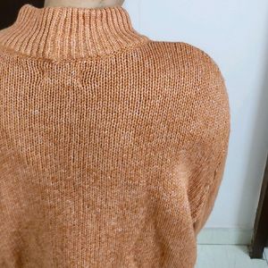 Women Orange Crew Neck Oversized Knit Rib Sweater