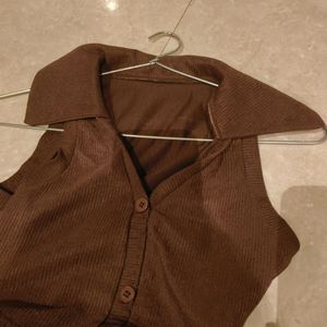 Brown Flared Pant And Top Co Ord Set