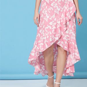 Floral print flared pink skirt