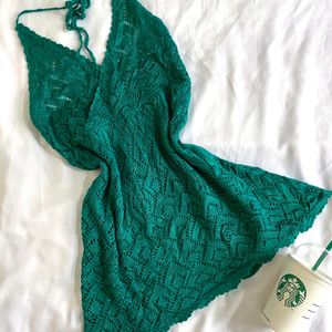 Pinterest Crochet Shinny Bottle Green Backless Top