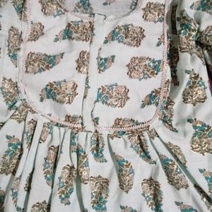 Green Flower Prints Short Frock