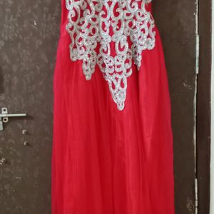 Red Silver Work Gown