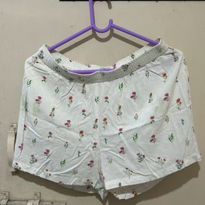 Women White Floral Shorts