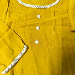 Mustard Tunic With Beautiful White Embroidery