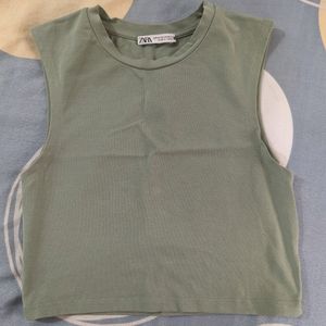 Zara Green Cotton Crop Top