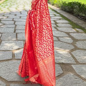 House of Pataudi Red Banarasi Silk Saree