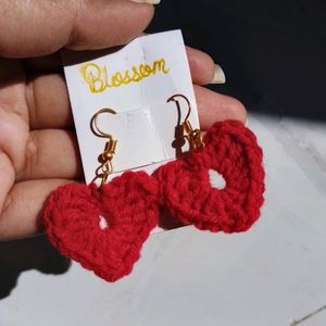 Heart Shaped Red Crochet Earings ❤️