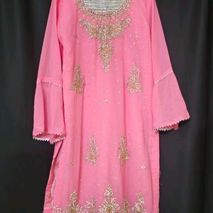 Embroidered Straight Pink Kurta Sharara