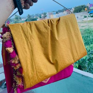 Gold And pink Silk Saree