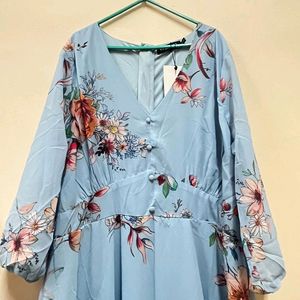 Baby Blue Long Flower Pattern Dress For Women