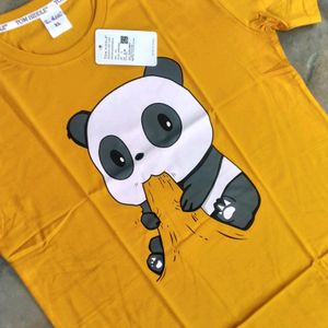 Brand New Panda Printed Half Yellow T-shirt