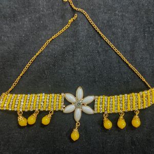 Yellow Floral Shimmer Choker Set For Haldi !