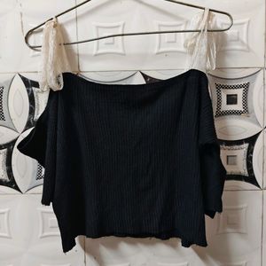 Off Shoulder Women Black Crop Top