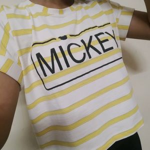 Cute Yellow And White Mickey Crop Top