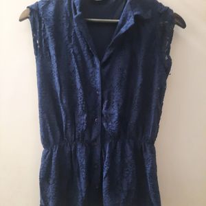 Max Navy Blue Top With Lace Details