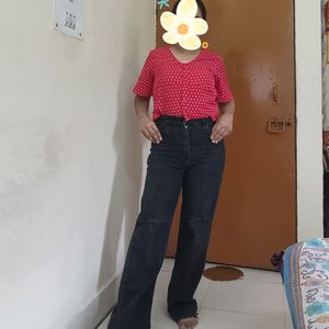 High Waisted Straight Fit Ripped Jeans