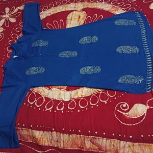 Blue Printed Cotton Blend Kurta