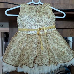 New Gold Color Beautiful Frock Size 6-12month Baby