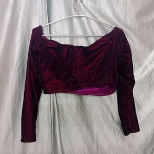 Off Shoulder Maroon Velvet Blouse