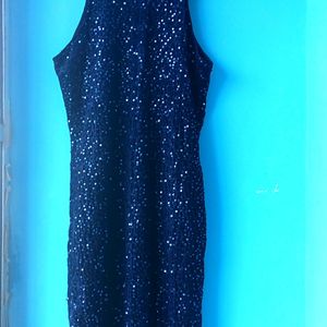 Navy Blue Sequined Cocktail Gown