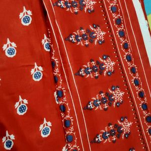 #Elegant Red Cotton Saree #SareeWithBlousePiece