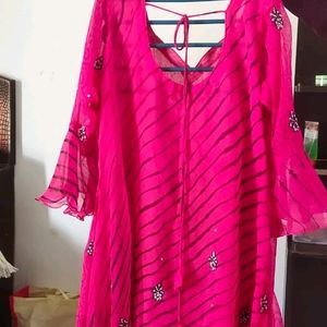 Pink Flore Lehriya Kurta With Palazzo