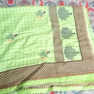 Green Printed Saree With Blouse