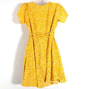 Yellow Printed Wrap Around Dress(Women’s)