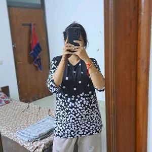 Beautiful White N Black Printed Top