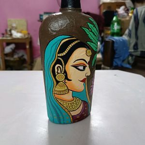 Handpainted Indian Woman On Glass Bottle