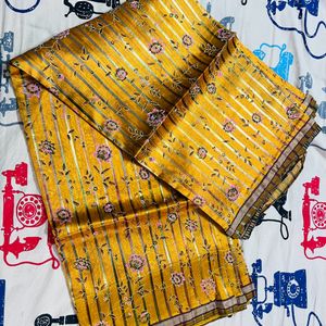 Foil Work Golden Saree