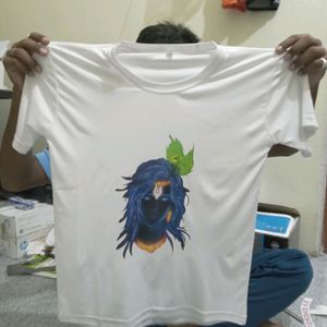 3D Krishna Printed White Tshirt