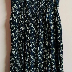 Navy Blue Strap Floral Dress