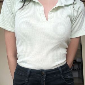 Mint Green Collared Crop Top