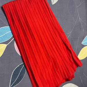 Bright Red Pleated Skirt for Women