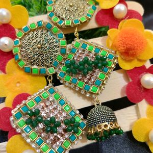 Green Long Heavy Look Jhumki