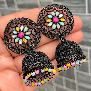 Black Polished Jhumka's For Women.