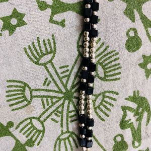 Silver Anklets With Black Buds