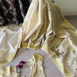 Gold 2 kerala Saree With Blouse