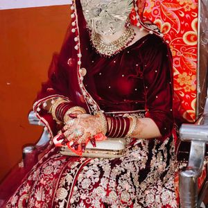 Heavy Dapka Hand Work Maroon Velve Bridal Lehnga