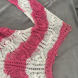 PINK&WHITE CROCHET SWEATER Y2K TRENDY