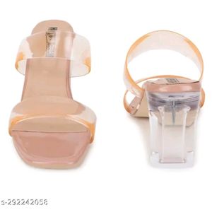 Women Stylish Pink Block Heel Transparent