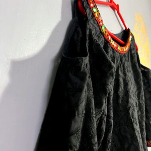 Black Cotton Suit With Chickenkari Thread Work